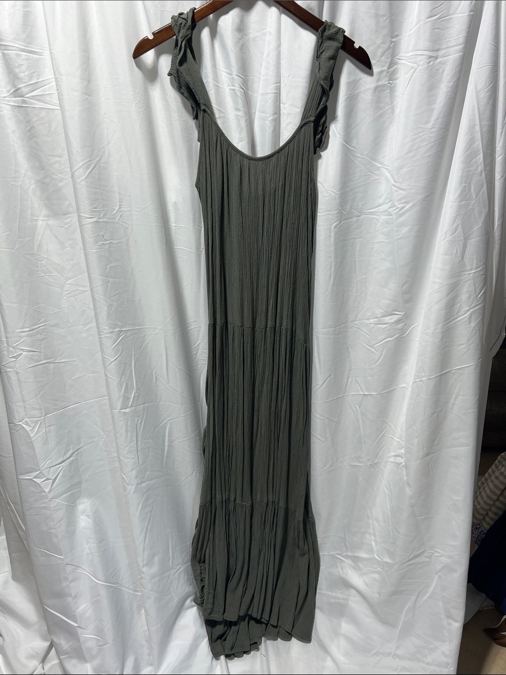 BB Dakota Olive Green Ruffle Strap Maxi Dress